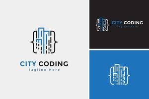 Modern city coding tech town logo design template vector