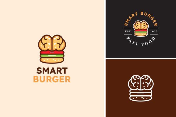 Smart burger for fast food icon logo design template