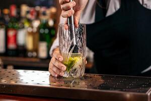 Bartender preparing a mojito in a cocktail bar photo