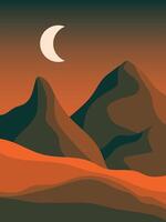 a desert landscape with mountains and a moon vector