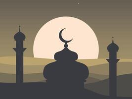 islamic background with mosque and crescent moon vector