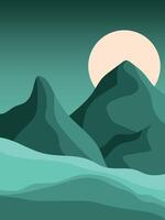 a mountain landscape with a full moon in the sky vector
