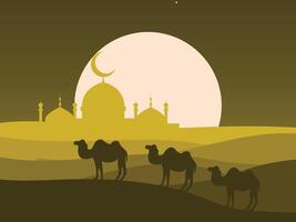 islamic background with camels and moon vector