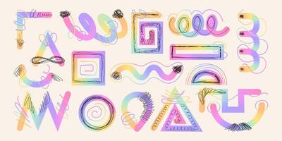 Hand Drawn Abstract Wavy Lines and Scribble Futuristic Sketches with Vibrant Colors. Playful geometric fluid organic shapes isolated. Trendy colorful freehand line doodles. vector