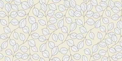 Delicate Leaf Branches Seamless Pattern in Line Art Style on Light Beige Background. Subtle foliage background with minimalist outlined leaves and organic shapes vector