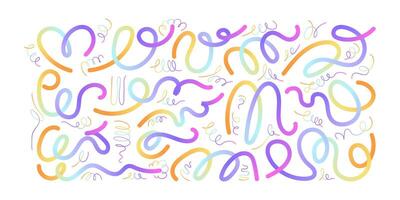 Pastel Modern Art with Hand Drawn Wavy Lines and Scribble Futuristic Sketches with Vibrant Colors. Playful geometric fluid organic shapes isolated. Trendy colorful freehand line doodles. vector
