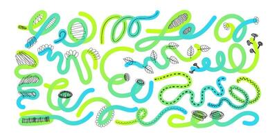 Creative Modern Art Hand Drawn Wavy Lines and Scribble Futuristic Sketches with Vibrant Colors. Playful geometric fluid organic shapes isolated. Trendy colorful freehand line doodles. vector