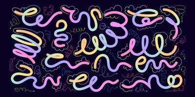 Modern Art with Hand Drawn Wavy Lines and Scribble Futuristic Sketches with Vibrant Colors. Playful geometric fluid organic shapes isolated. Trendy colorful freehand line doodles. vector