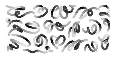 Hand Drawn Abstract Wavy Lines and Scribble Futuristic Sketches with Black and White Colors. Playful geometric fluid organic shapes isolated. Trendy colorful freehand line doodles. vector