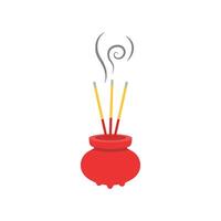 Three incense sticks placed in a red pot vector