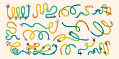 Playful Hand Drawn Wavy Lines and Scribble Futuristic Sketches with Vibrant Colors. Geometric fluid organic shapes isolated. Trendy colorful freehand line doodles. vector