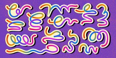 Abstract Modern Art with Hand Drawn Wavy Lines and Scribble Futuristic Sketches with Vibrant Colors. Playful geometric fluid organic shapes isolated. Trendy colorful freehand line doodles. vector