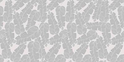 Hand-Drawn Banana Leaves Seamless Pattern in Line Art style on Soft Neutral Background. Foliage background with large tropical leaves in a modern minimalist style. Ideal for packaging design, home vector