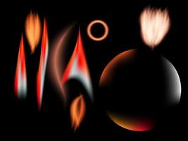 A set of fire flames and glowing sparks ignite a powerful burning energy and intense heat effect vector
