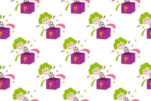 A fun pattern featuring surprise boxes and clown heads for April Fools' Day celebrations vector