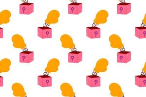A seamless pattern with orange boxing glove and surprise boxes on a white background vector