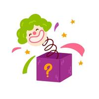 A surprise Jack-in-the-Box toy with a funny clown popping out vector