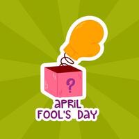 Funny illustration of a surprise prank box with a jumping boxing glove and the text April Fools Day on a bright green background. Perfect for joke-themed designs and greeting cards vector