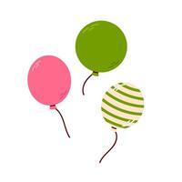 Three colorful balloons in pink, green, and striped patterns, perfect for celebrations. vector