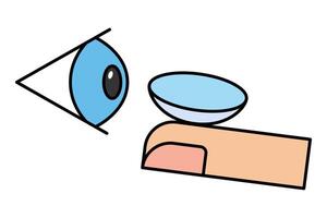 Eye and index finger with contact lens icon. vector