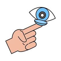 Putting in Contact Lenses by Hand. vector