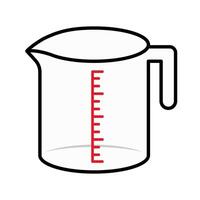 Transparent measuring cup with red scale icon. vector