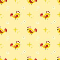 Seamless pattern with cute red birds on a yellow background vector