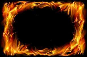 Fiery Frame with Realistic Flames on a Black Background vector