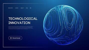 Technological innovation concept with abstract glowing sphere, futuristic blue background, advanced digital technology, artificial intelligence systems, and modern UI design for progress and vector