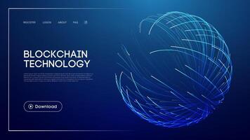 Blockchain technology concept with abstract glowing sphere, futuristic blue background, digital network visualization, decentralized finance, and modern UI design for innovation and security vector