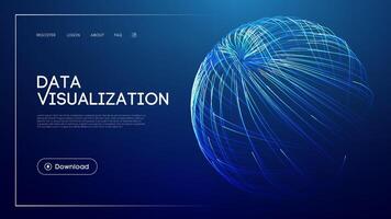 Data visualization technology with abstract glowing sphere, futuristic blue background, big data analytics, digital network representation, and modern UI design for insights and information processing vector