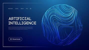 Artificial intelligence technology with abstract glowing sphere, futuristic blue background, machine learning systems, data processing innovation, and modern UI design for automation and smart vector