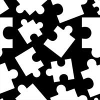 Seamless Jigsaw Puzzle pattern. . White puzzles on black background. vector