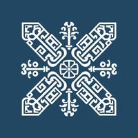 An ornamental snowflake design on a blue background vector