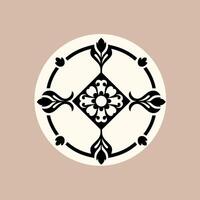 A black and white design of a flower in a circle vector