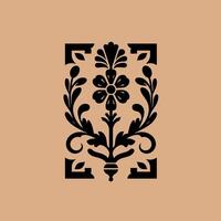 A black and white logo with a flower on it vector