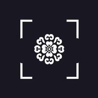 A white flower in a square frame on a black background vector