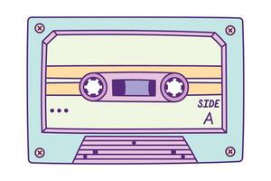 Retro Audio Cassette Hand Drawn Illustration with Outline Isolated on White Background. Vintage Analog Music Tape Record System. Vintage Mixtape from 80s and 90s vector