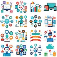 Diverse Set of Technology and Connectivity Icons Representing Modern Digital Concepts vector
