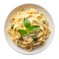 Elegant tagliatelle pasta dish with creamy sauce and fresh basil garnish png