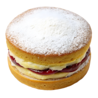 Classic victoria sponge cake, layered with cream and jam, dusted with sugar png
