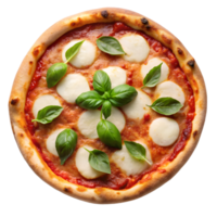 Delicious Margherita Pizza with Fresh Basil Leaves on an Isolated Background png