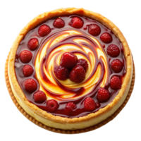 A cheesecake with raspberry sauce on top png
