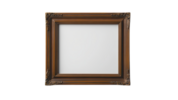 An elegant wooden frame showcasing a blank canvas for artistic creativity and display. png