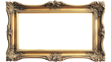 An elegant vintage gold frame perfect for displaying artwork or photographs, adding a classic touch to any decor. png