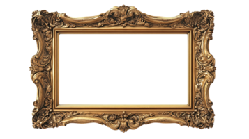 An ornate golden picture frame ready to enhance your artwork or photos, adding elegance and sophistication. png