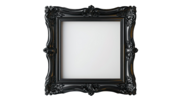 Elegant black ornate frame with empty space for artwork or photography display, perfect for stylish decor and design. png