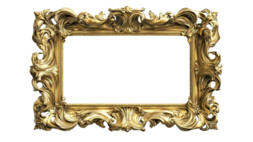 An ornate golden frame designed for displaying artwork or photographs, enhancing elegance and style. png