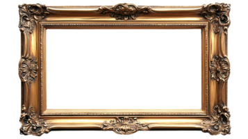 An ornate golden frame designed to showcase artwork or photographs beautifully, adding elegance to any display. png