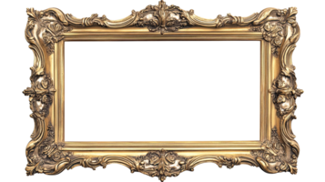 An ornate golden picture frame, perfect for displaying artwork or photographs with an elegant touch. png